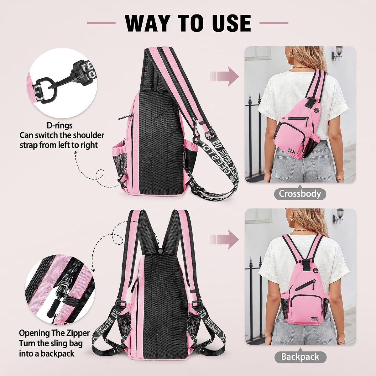 Crossbody Backpack Convertible Sling Bag for Women Men with Adjustable Strap Small Casual Daypack for Hiking Traveling (Large, 13-Inch, Blue)