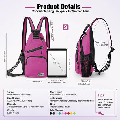 Crossbody Backpack Convertible Sling Bag for Women Men with Adjustable Strap Small Casual Daypack for Hiking Traveling (Large, 13-Inch, Blue)