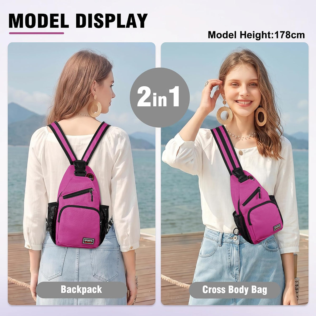 Crossbody Backpack Convertible Sling Bag for Women Men with Adjustable Strap Small Casual Daypack for Hiking Traveling (Large, 13-Inch, Blue)