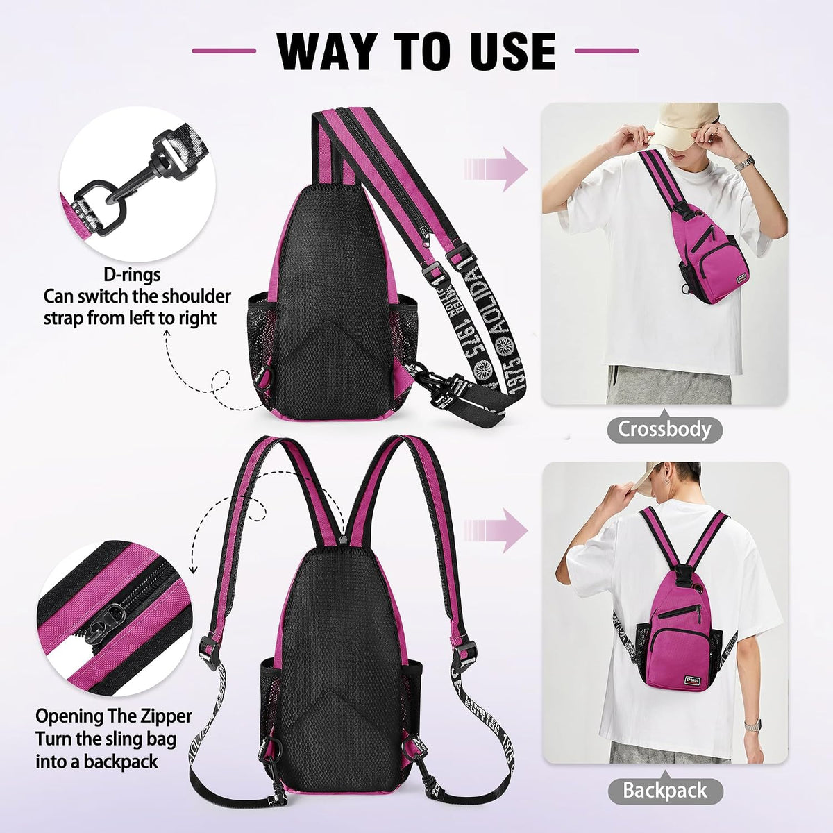 Crossbody Backpack Convertible Sling Bag for Women Men with Adjustable Strap Small Casual Daypack for Hiking Traveling (Large, 13-Inch, Blue)