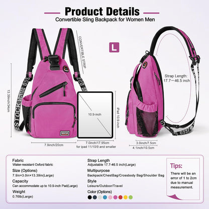 Crossbody Backpack Convertible Sling Bag for Women Men with Adjustable Strap Small Casual Daypack for Hiking Traveling (Large, 13-Inch, Blue)