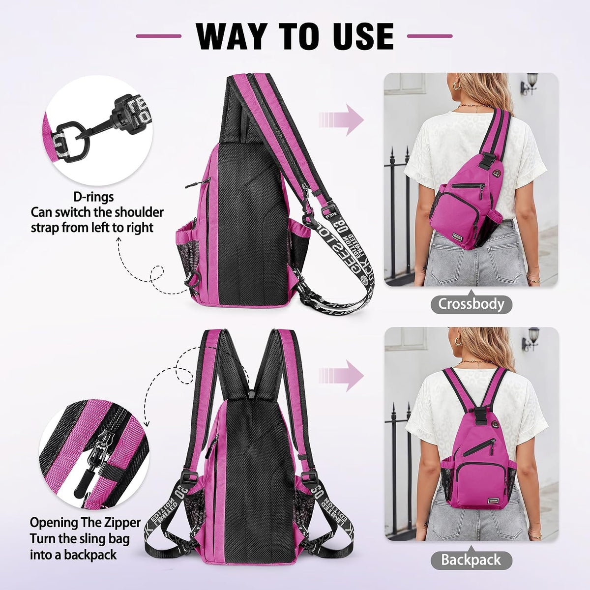 Crossbody Backpack Convertible Sling Bag for Women Men with Adjustable Strap Small Casual Daypack for Hiking Traveling (Large, 13-Inch, Blue)