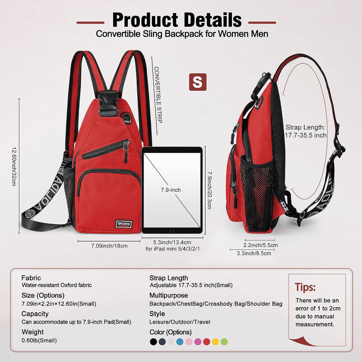 Crossbody Backpack Convertible Sling Bag for Women Men with Adjustable Strap Small Casual Daypack for Hiking Traveling (Large, 13-Inch, Blue)