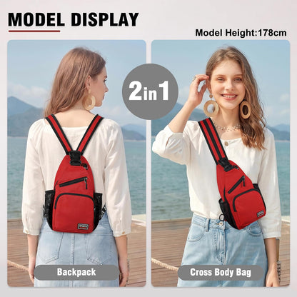 Crossbody Backpack Convertible Sling Bag for Women Men with Adjustable Strap Small Casual Daypack for Hiking Traveling (Large, 13-Inch, Blue)