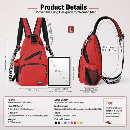 Crossbody Backpack Convertible Sling Bag for Women Men with Adjustable Strap Small Casual Daypack for Hiking Traveling (Large, 13-Inch, Blue)