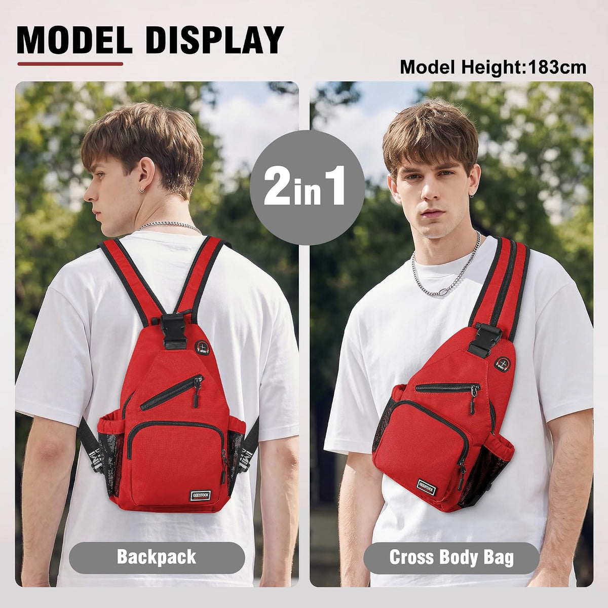 Crossbody Backpack Convertible Sling Bag for Women Men with Adjustable Strap Small Casual Daypack for Hiking Traveling (Large, 13-Inch, Blue)