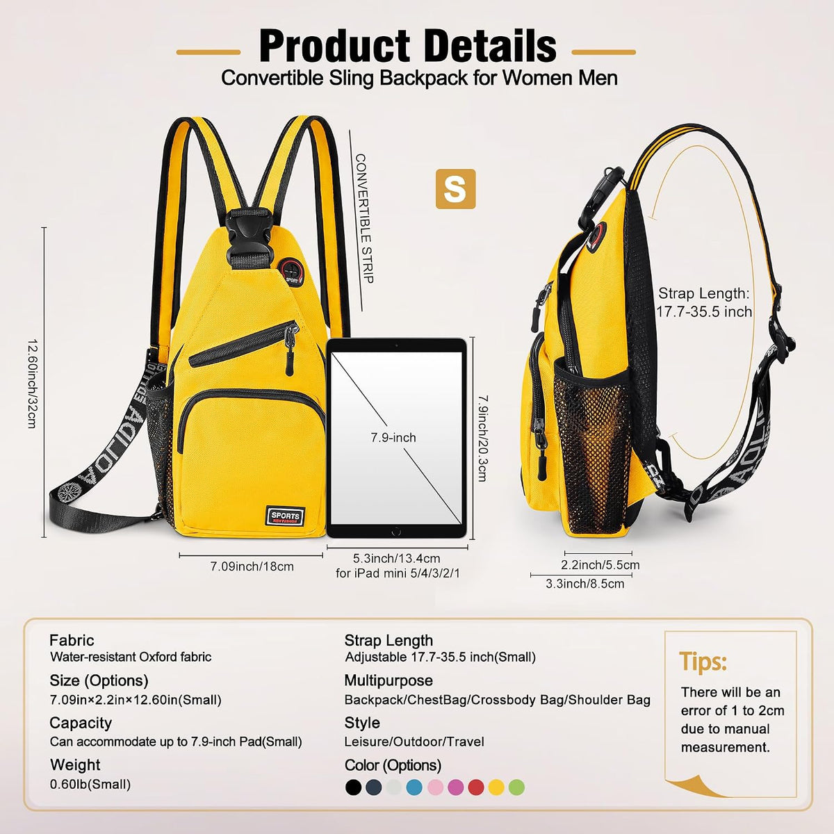 Crossbody Backpack Convertible Sling Bag for Women Men with Adjustable Strap Small Casual Daypack for Hiking Traveling (Large, 13-Inch, Blue)