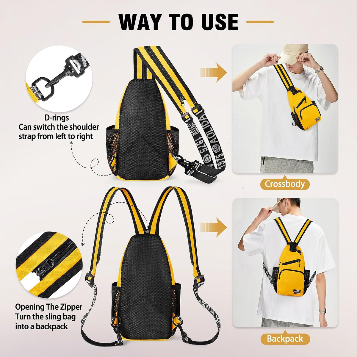 Crossbody Backpack Convertible Sling Bag for Women Men with Adjustable Strap Small Casual Daypack for Hiking Traveling (Large, 13-Inch, Blue)