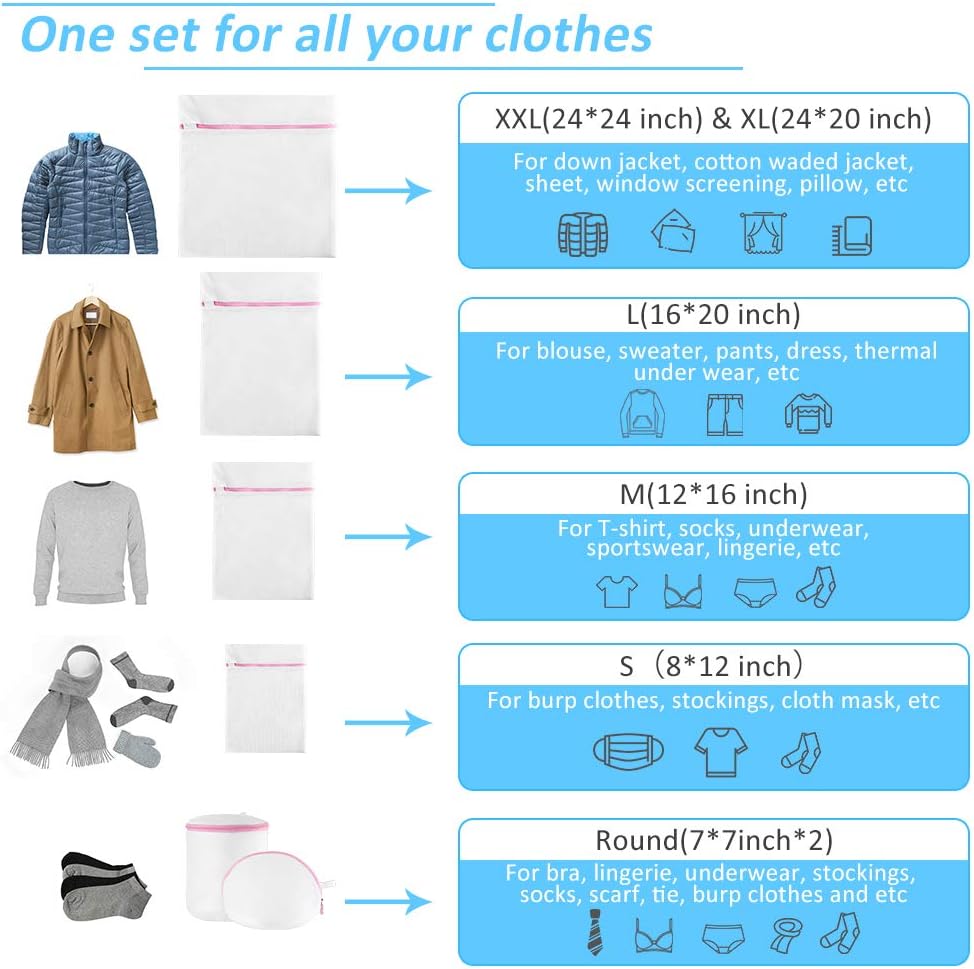 Mesh Laundry Bags for Delicates Durable Protective Wash Bags | Travel Storage Bags for Intimates Lingerie, 7PCS (1XXL, 1XL,1L,1M,1S,2 bra bags)