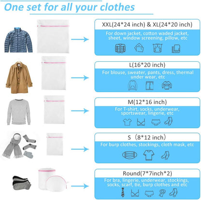 Mesh Laundry Bags for Delicates Durable Protective Wash Bags | Travel Storage Bags for Intimates Lingerie, 7PCS (1XXL, 1XL,1L,1M,1S,2 bra bags)