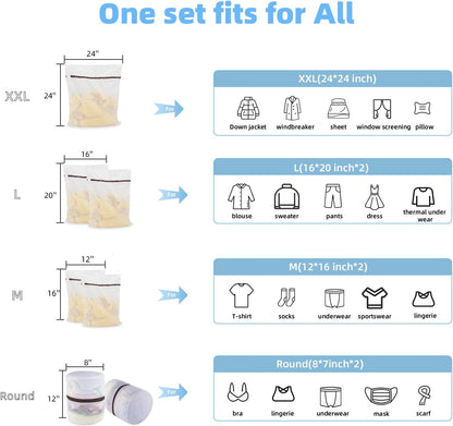 Mesh Laundry Bags for Delicates Durable Protective Wash Bags | Travel Storage Bags for Intimates Lingerie, 7PCS (1XXL, 1XL,1L,1M,1S,2 bra bags)