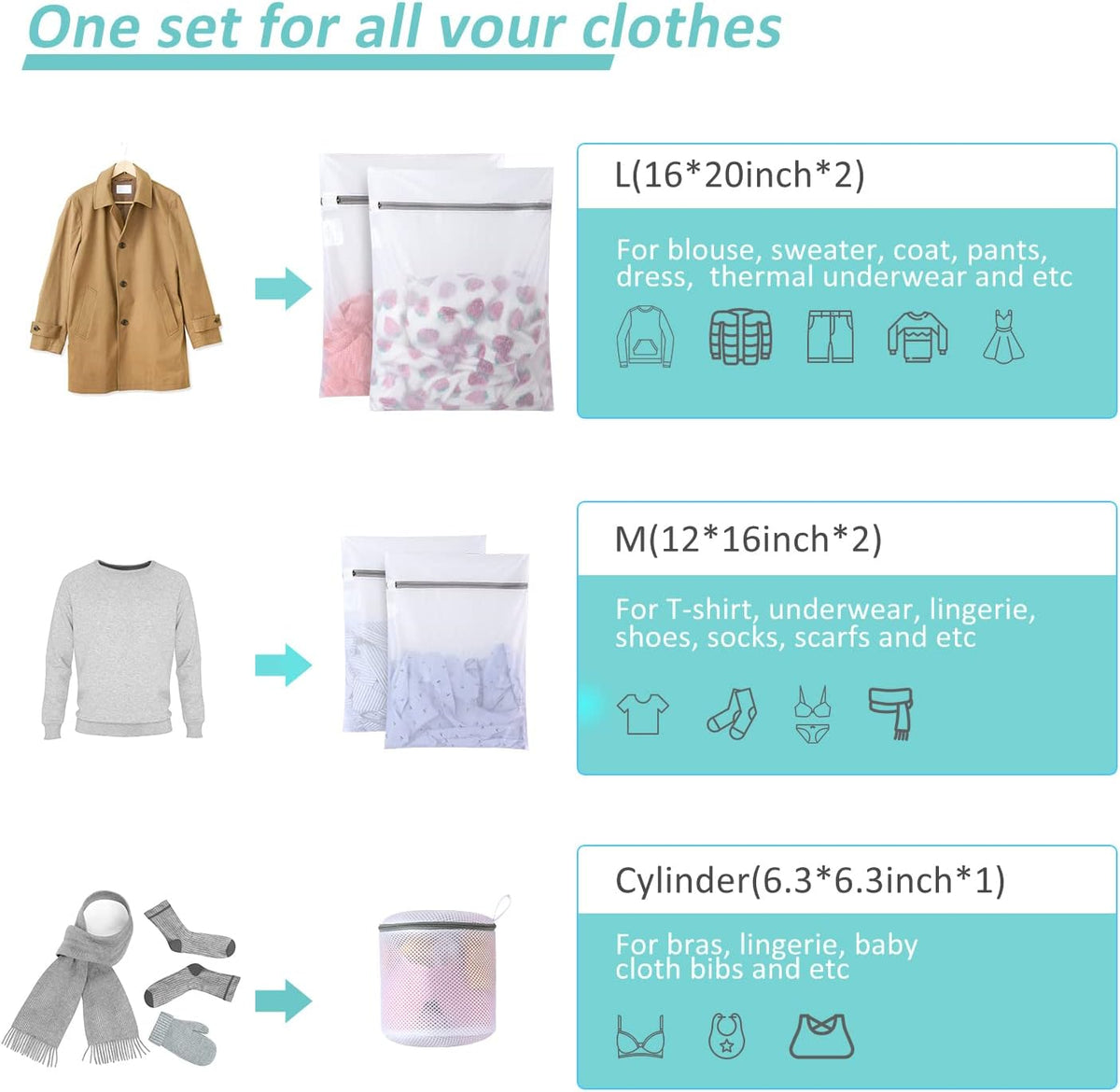 Mesh Laundry Bags for Delicates Durable Protective Wash Bags | Travel Storage Bags for Intimates Lingerie, 7PCS (1XXL, 1XL,1L,1M,1S,2 bra bags)