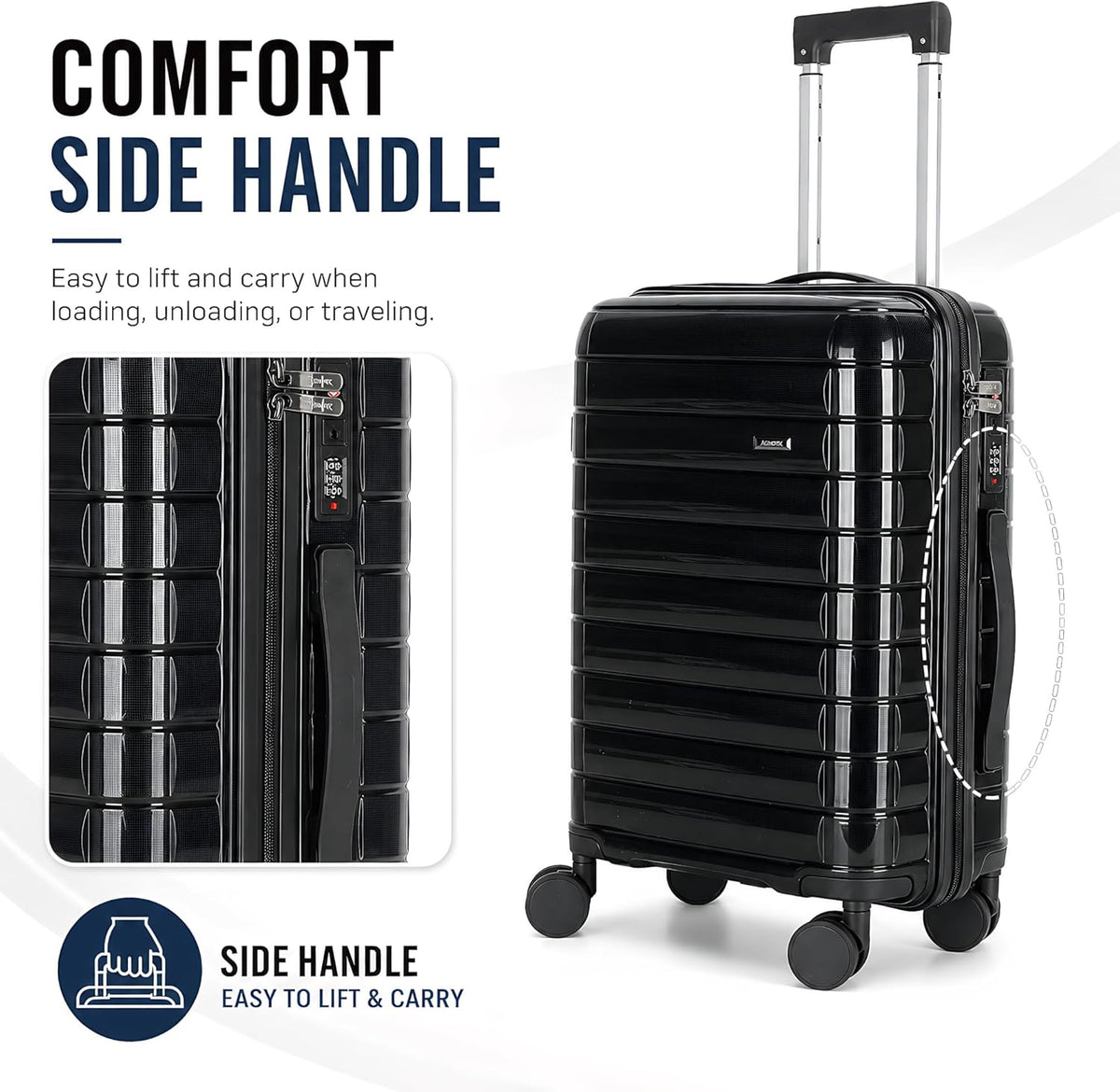 20 In Carry On Luggage with TSA Lock, 22x14x9 Airline Approved Hardside Suitcase, Lightweight PP Travel Luggage with 360° Silent Spinner Wheels, Anti-Burst Zipper for Business (Rose Chevron)