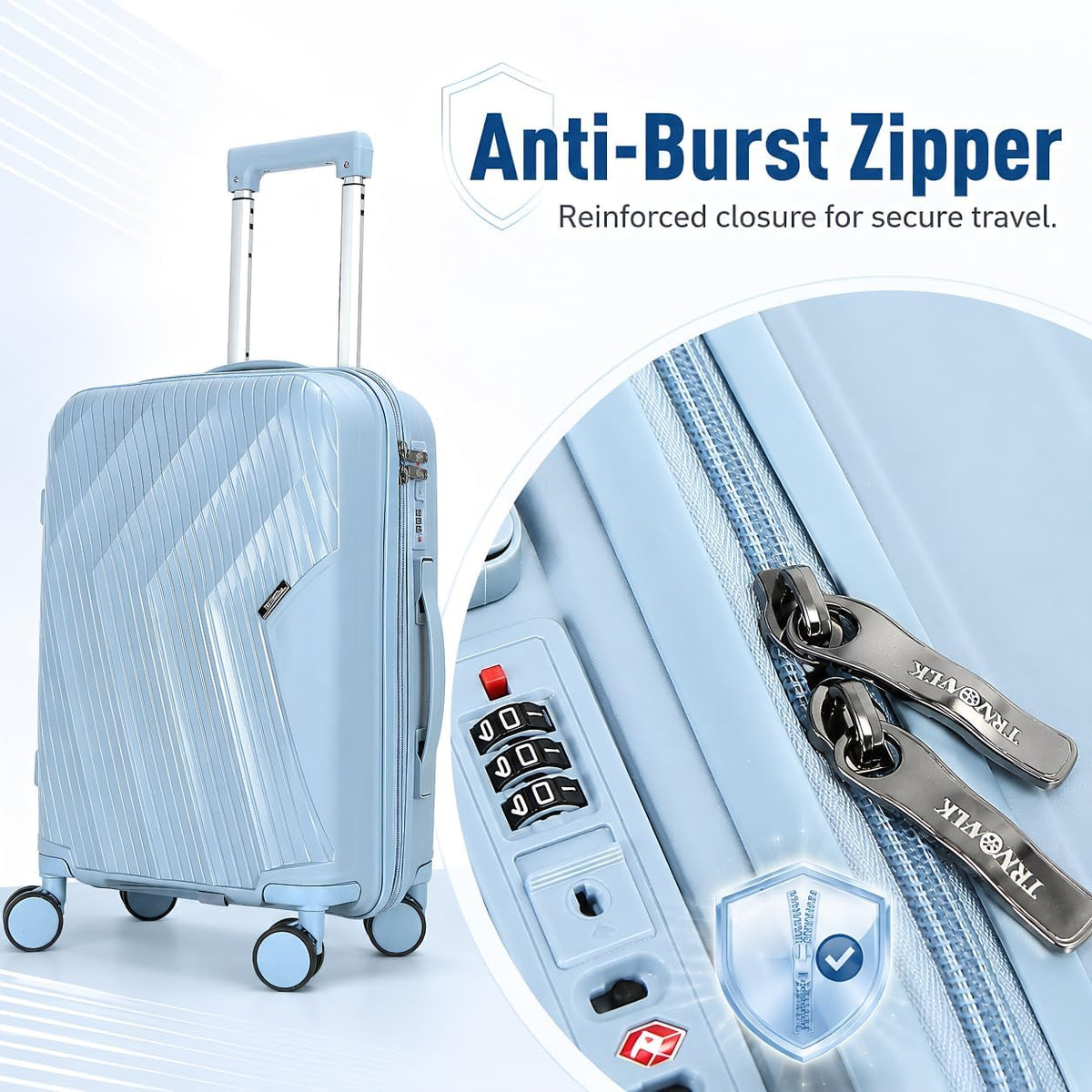 20 In Carry On Luggage with TSA Lock, 22x14x9 Airline Approved Hardside Suitcase, Lightweight PP Travel Luggage with 360° Silent Spinner Wheels, Anti-Burst Zipper for Business (Rose Chevron)