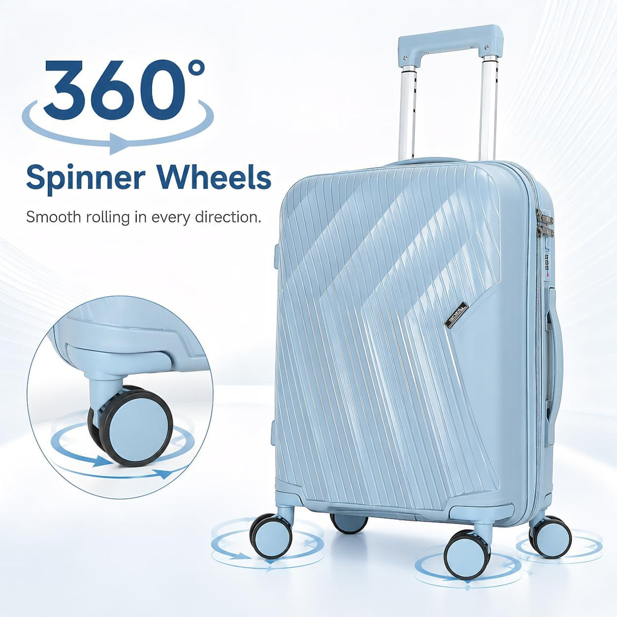 20 In Carry On Luggage with TSA Lock, 22x14x9 Airline Approved Hardside Suitcase, Lightweight PP Travel Luggage with 360° Silent Spinner Wheels, Anti-Burst Zipper for Business (Rose Chevron)