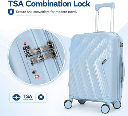 20 In Carry On Luggage with TSA Lock, 22x14x9 Airline Approved Hardside Suitcase, Lightweight PP Travel Luggage with 360° Silent Spinner Wheels, Anti-Burst Zipper for Business (Rose Chevron)