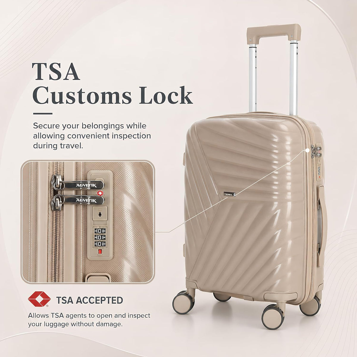 20 In Carry On Luggage with TSA Lock, 22x14x9 Airline Approved Hardside Suitcase, Lightweight PP Travel Luggage with 360° Silent Spinner Wheels, Anti-Burst Zipper for Business (Rose Chevron)