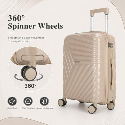 20 In Carry On Luggage with TSA Lock, 22x14x9 Airline Approved Hardside Suitcase, Lightweight PP Travel Luggage with 360° Silent Spinner Wheels, Anti-Burst Zipper for Business (Rose Chevron)