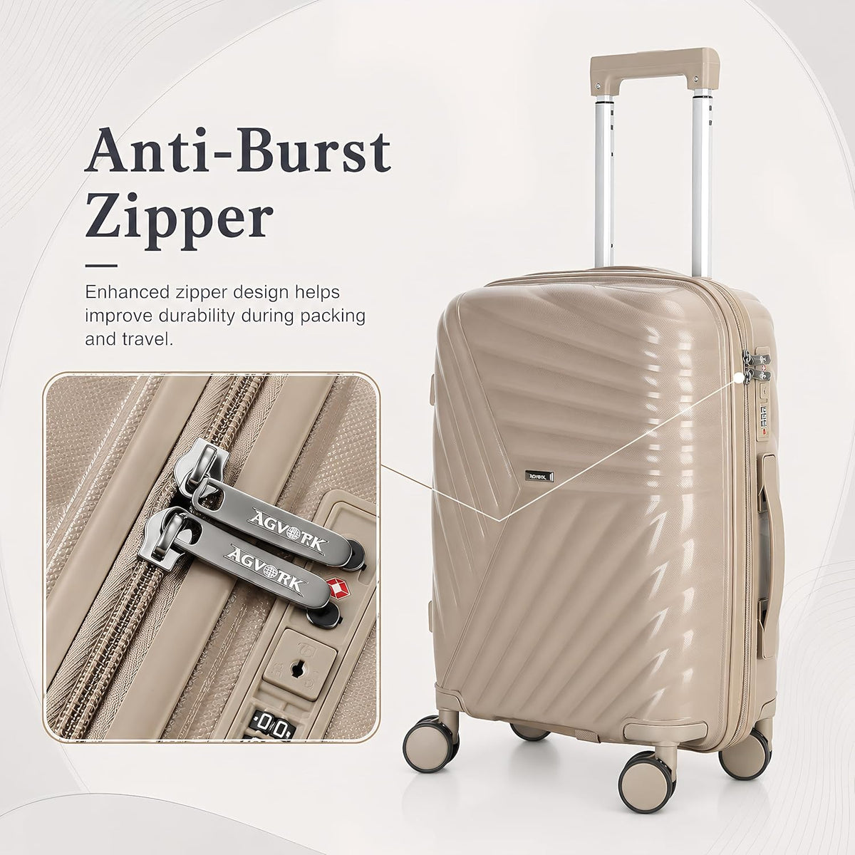 20 In Carry On Luggage with TSA Lock, 22x14x9 Airline Approved Hardside Suitcase, Lightweight PP Travel Luggage with 360° Silent Spinner Wheels, Anti-Burst Zipper for Business (Rose Chevron)