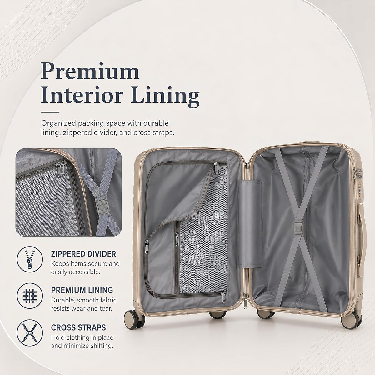 20 In Carry On Luggage with TSA Lock, 22x14x9 Airline Approved Hardside Suitcase, Lightweight PP Travel Luggage with 360° Silent Spinner Wheels, Anti-Burst Zipper for Business (Rose Chevron)