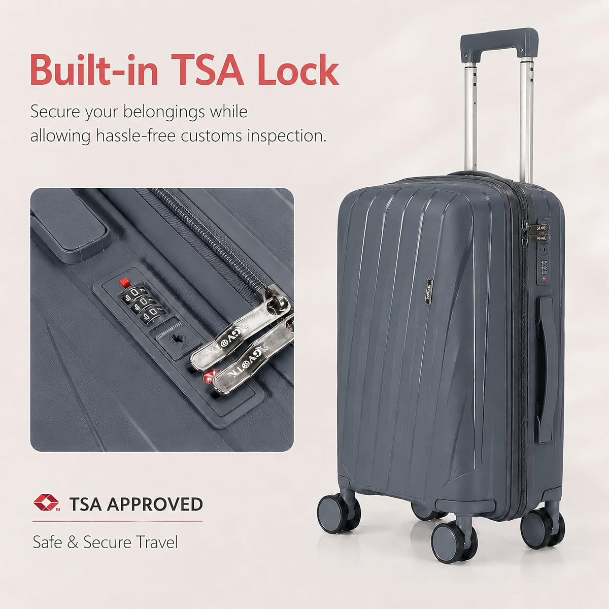 20 In Carry On Luggage with TSA Lock, 22x14x9 Airline Approved Hardside Suitcase, Lightweight PP Travel Luggage with 360° Silent Spinner Wheels, Anti-Burst Zipper for Business (Rose Chevron)