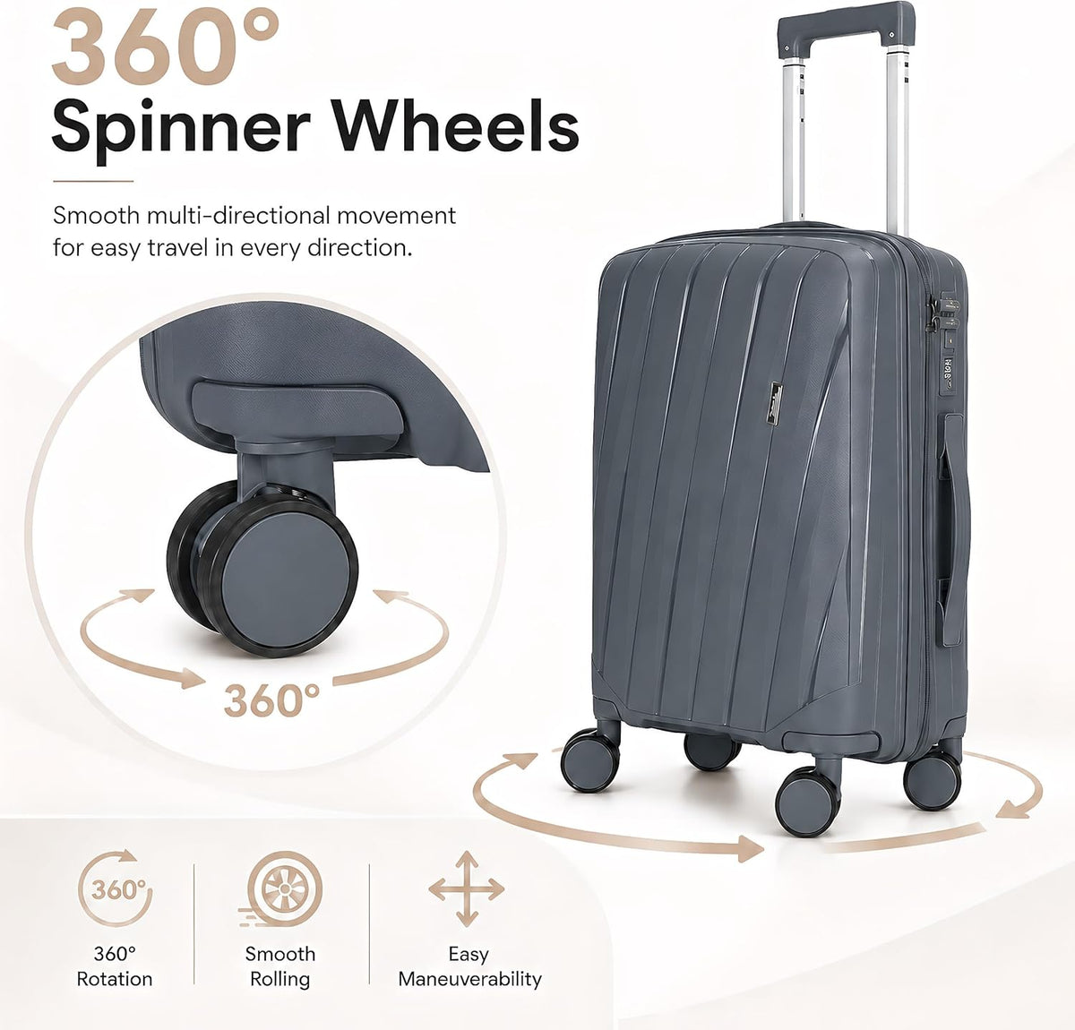 20 In Carry On Luggage with TSA Lock, 22x14x9 Airline Approved Hardside Suitcase, Lightweight PP Travel Luggage with 360° Silent Spinner Wheels, Anti-Burst Zipper for Business (Rose Chevron)