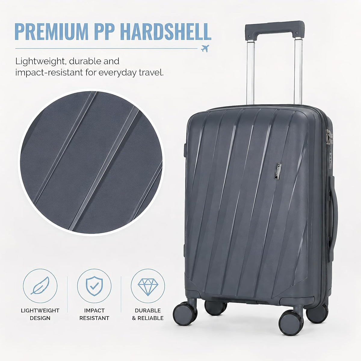 20 In Carry On Luggage with TSA Lock, 22x14x9 Airline Approved Hardside Suitcase, Lightweight PP Travel Luggage with 360° Silent Spinner Wheels, Anti-Burst Zipper for Business (Rose Chevron)