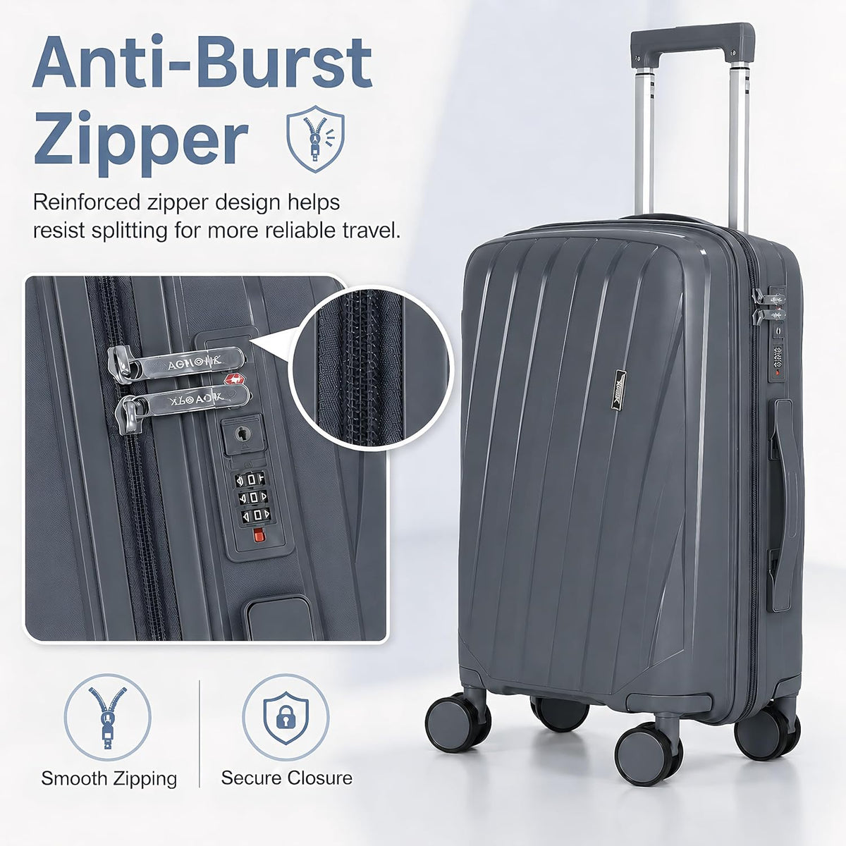20 In Carry On Luggage with TSA Lock, 22x14x9 Airline Approved Hardside Suitcase, Lightweight PP Travel Luggage with 360° Silent Spinner Wheels, Anti-Burst Zipper for Business (Rose Chevron)