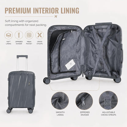 20 In Carry On Luggage with TSA Lock, 22x14x9 Airline Approved Hardside Suitcase, Lightweight PP Travel Luggage with 360° Silent Spinner Wheels, Anti-Burst Zipper for Business (Rose Chevron)