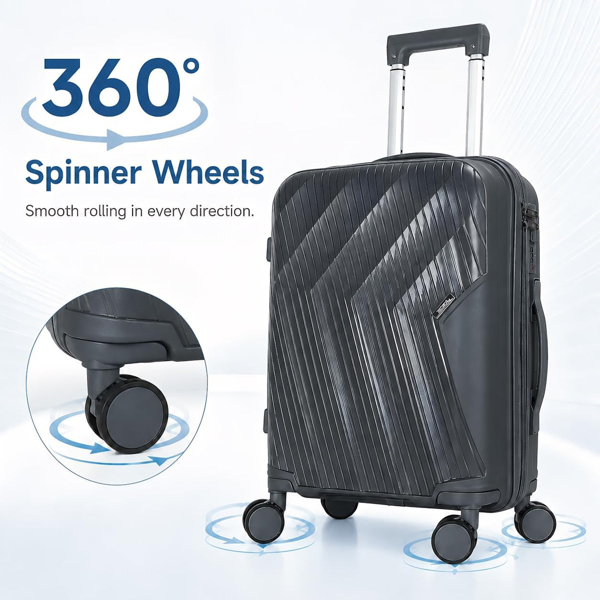 20 In Carry On Luggage with TSA Lock, 22x14x9 Airline Approved Hardside Suitcase, Lightweight PP Travel Luggage with 360° Silent Spinner Wheels, Anti-Burst Zipper for Business (Rose Chevron)