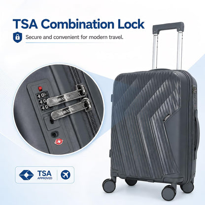 20 In Carry On Luggage with TSA Lock, 22x14x9 Airline Approved Hardside Suitcase, Lightweight PP Travel Luggage with 360° Silent Spinner Wheels, Anti-Burst Zipper for Business (Rose Chevron)