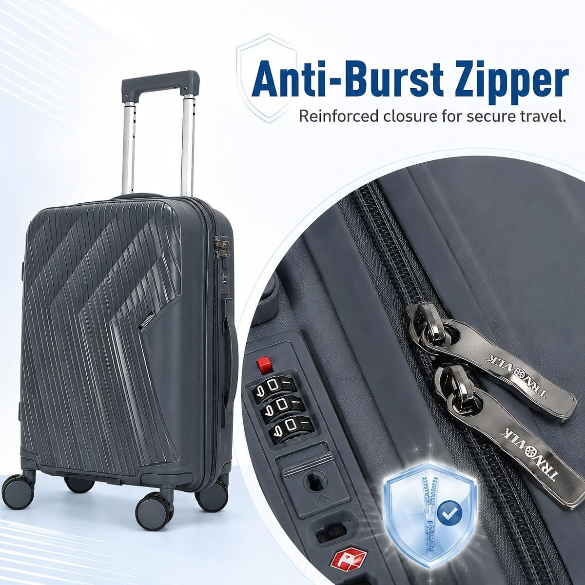 20 In Carry On Luggage with TSA Lock, 22x14x9 Airline Approved Hardside Suitcase, Lightweight PP Travel Luggage with 360° Silent Spinner Wheels, Anti-Burst Zipper for Business (Rose Chevron)