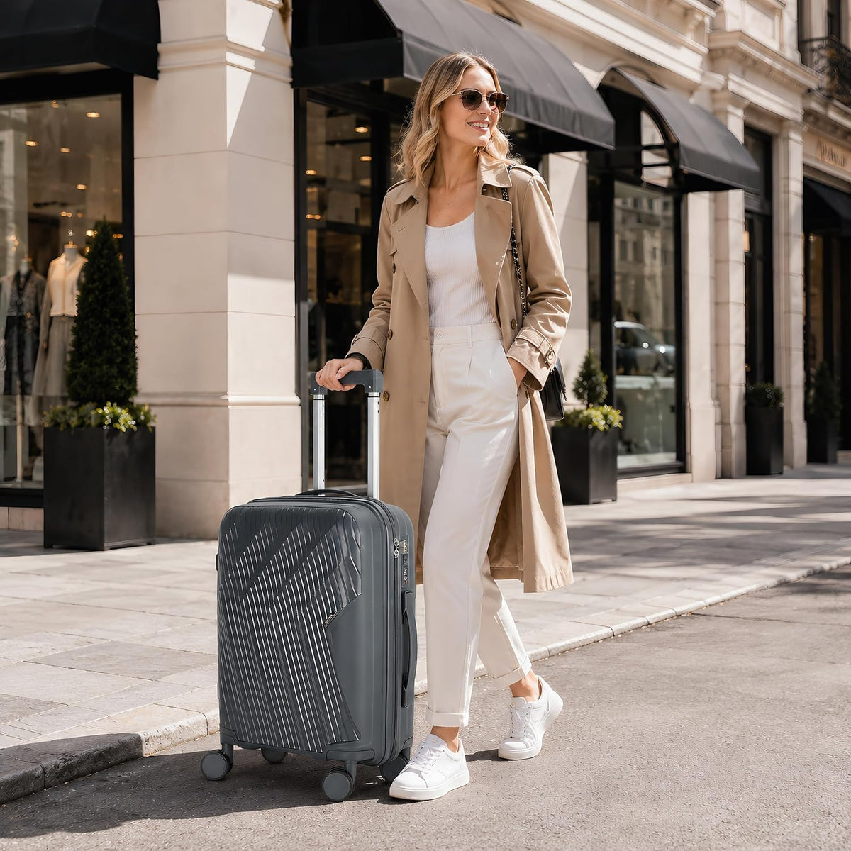 20 In Carry On Luggage with TSA Lock, 22x14x9 Airline Approved Hardside Suitcase, Lightweight PP Travel Luggage with 360° Silent Spinner Wheels, Anti-Burst Zipper for Business (Rose Chevron)