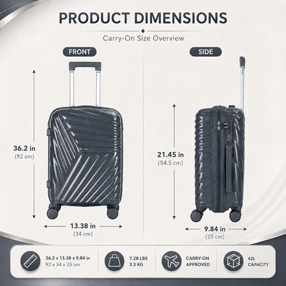 20 In Carry On Luggage with TSA Lock, 22x14x9 Airline Approved Hardside Suitcase, Lightweight PP Travel Luggage with 360° Silent Spinner Wheels, Anti-Burst Zipper for Business (Rose Chevron)