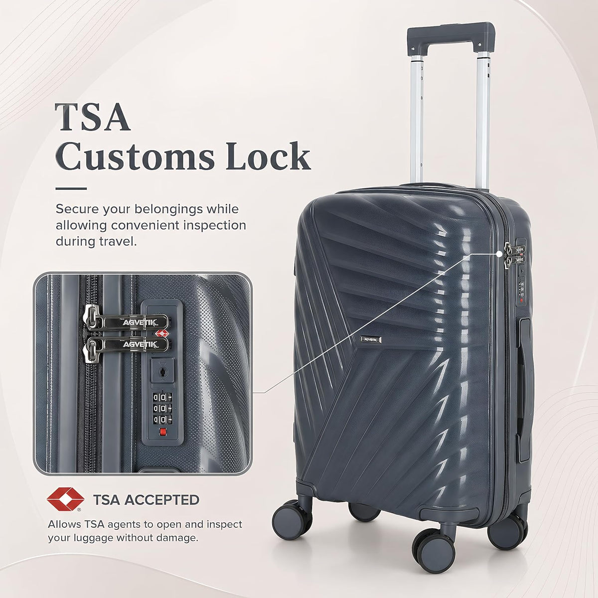 20 In Carry On Luggage with TSA Lock, 22x14x9 Airline Approved Hardside Suitcase, Lightweight PP Travel Luggage with 360° Silent Spinner Wheels, Anti-Burst Zipper for Business (Rose Chevron)