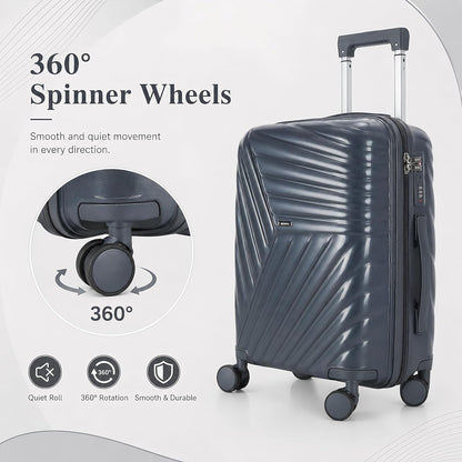 20 In Carry On Luggage with TSA Lock, 22x14x9 Airline Approved Hardside Suitcase, Lightweight PP Travel Luggage with 360° Silent Spinner Wheels, Anti-Burst Zipper for Business (Rose Chevron)