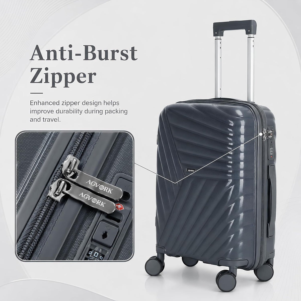 20 In Carry On Luggage with TSA Lock, 22x14x9 Airline Approved Hardside Suitcase, Lightweight PP Travel Luggage with 360° Silent Spinner Wheels, Anti-Burst Zipper for Business (Rose Chevron)