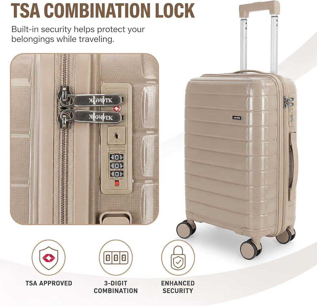 20 In Carry On Luggage with TSA Lock, 22x14x9 Airline Approved Hardside Suitcase, Lightweight PP Travel Luggage with 360° Silent Spinner Wheels, Anti-Burst Zipper for Business (Rose Chevron)
