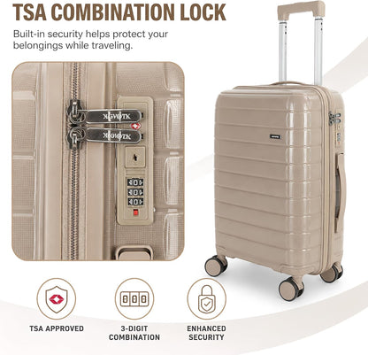 20 In Carry On Luggage with TSA Lock, 22x14x9 Airline Approved Hardside Suitcase, Lightweight PP Travel Luggage with 360° Silent Spinner Wheels, Anti-Burst Zipper for Business (Rose Chevron)