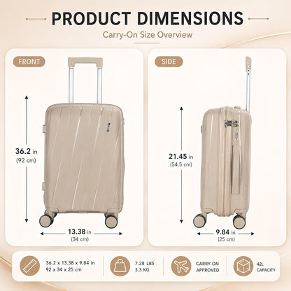 20 In Carry On Luggage with TSA Lock, 22x14x9 Airline Approved Hardside Suitcase, Lightweight PP Travel Luggage with 360° Silent Spinner Wheels, Anti-Burst Zipper for Business (Rose Chevron)