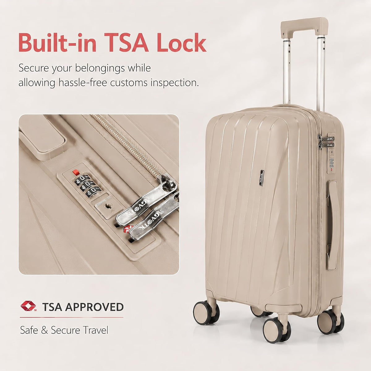 20 In Carry On Luggage with TSA Lock, 22x14x9 Airline Approved Hardside Suitcase, Lightweight PP Travel Luggage with 360° Silent Spinner Wheels, Anti-Burst Zipper for Business (Rose Chevron)