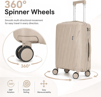 20 In Carry On Luggage with TSA Lock, 22x14x9 Airline Approved Hardside Suitcase, Lightweight PP Travel Luggage with 360° Silent Spinner Wheels, Anti-Burst Zipper for Business (Rose Chevron)
