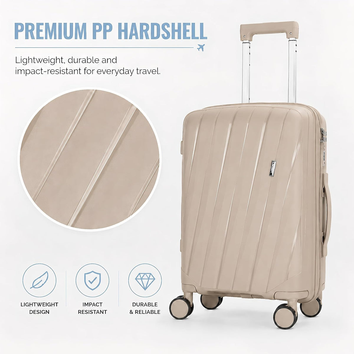 20 In Carry On Luggage with TSA Lock, 22x14x9 Airline Approved Hardside Suitcase, Lightweight PP Travel Luggage with 360° Silent Spinner Wheels, Anti-Burst Zipper for Business (Rose Chevron)