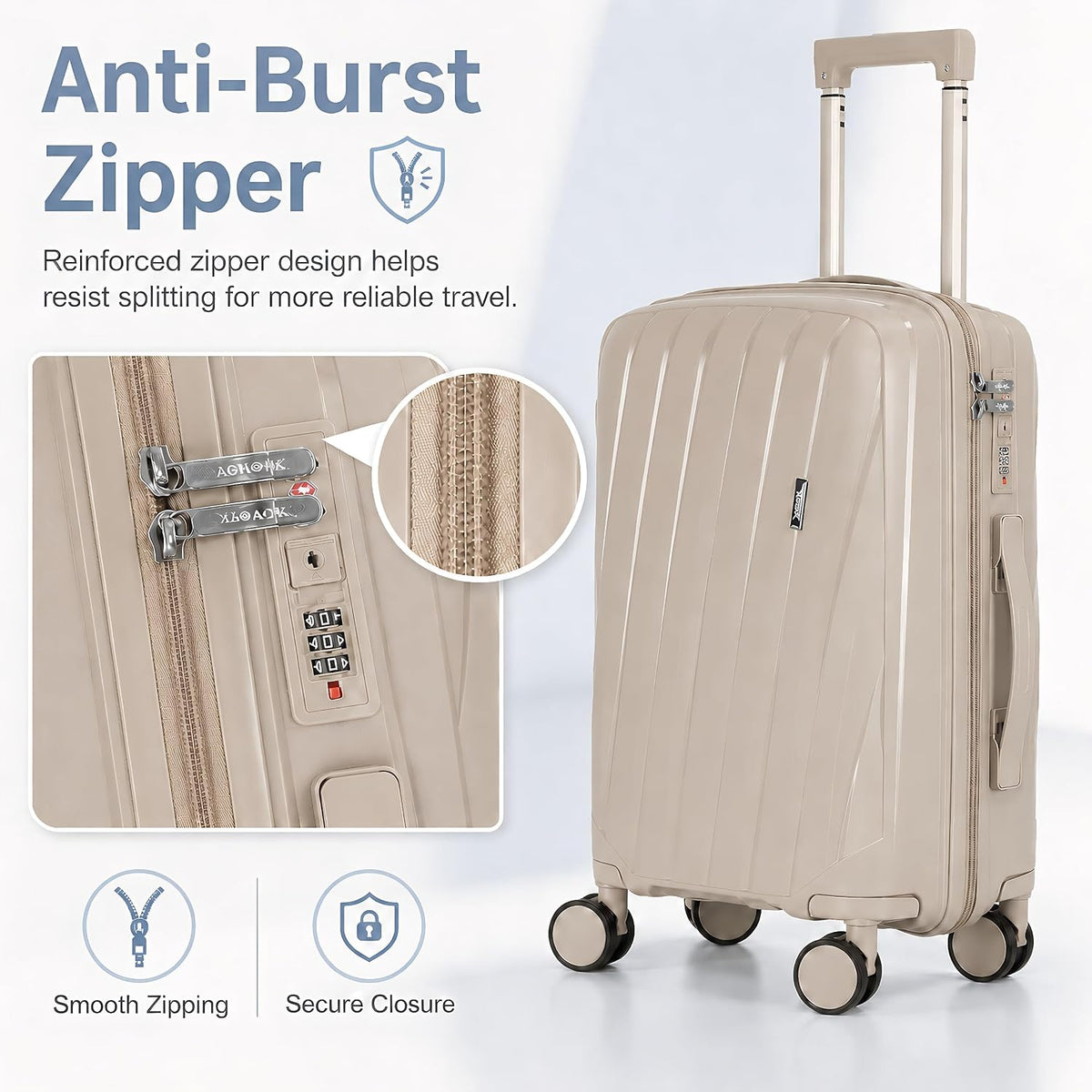 20 In Carry On Luggage with TSA Lock, 22x14x9 Airline Approved Hardside Suitcase, Lightweight PP Travel Luggage with 360° Silent Spinner Wheels, Anti-Burst Zipper for Business (Rose Chevron)