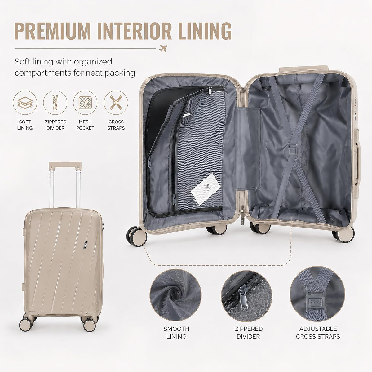 20 In Carry On Luggage with TSA Lock, 22x14x9 Airline Approved Hardside Suitcase, Lightweight PP Travel Luggage with 360° Silent Spinner Wheels, Anti-Burst Zipper for Business (Rose Chevron)