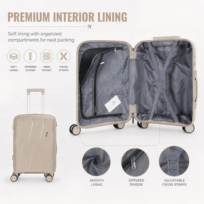 20 In Carry On Luggage with TSA Lock, 22x14x9 Airline Approved Hardside Suitcase, Lightweight PP Travel Luggage with 360° Silent Spinner Wheels, Anti-Burst Zipper for Business (Rose Chevron)