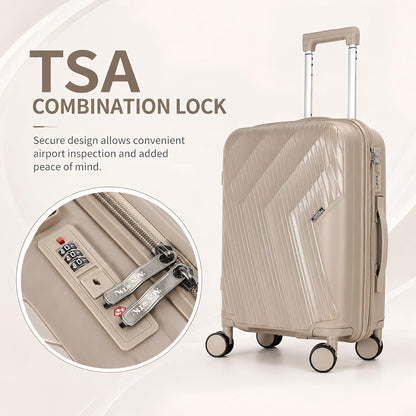 20 In Carry On Luggage with TSA Lock, 22x14x9 Airline Approved Hardside Suitcase, Lightweight PP Travel Luggage with 360° Silent Spinner Wheels, Anti-Burst Zipper for Business (Rose Chevron)