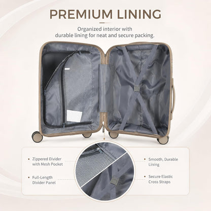 20 In Carry On Luggage with TSA Lock, 22x14x9 Airline Approved Hardside Suitcase, Lightweight PP Travel Luggage with 360° Silent Spinner Wheels, Anti-Burst Zipper for Business (Rose Chevron)