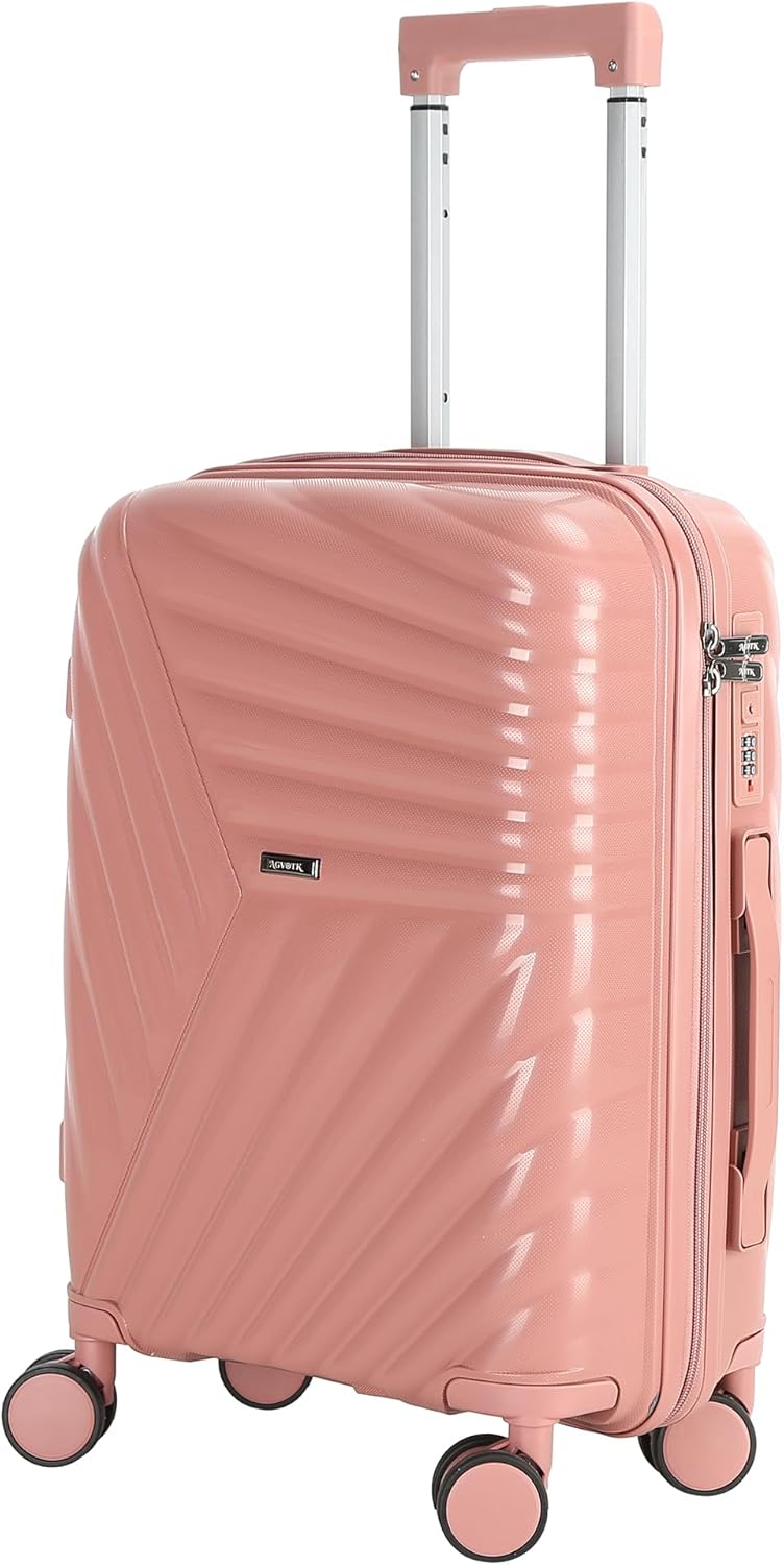 20 In Carry On Luggage with TSA Lock, 22x14x9 Airline Approved Hardside Suitcase, Lightweight PP Travel Luggage with 360° Silent Spinner Wheels, Anti-Burst Zipper for Business (Rose Chevron)