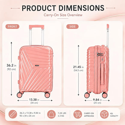 20 In Carry On Luggage with TSA Lock, 22x14x9 Airline Approved Hardside Suitcase, Lightweight PP Travel Luggage with 360° Silent Spinner Wheels, Anti-Burst Zipper for Business (Rose Chevron)